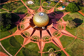 Book Best Auroville Travel Packages From Pondicherry Visit Matrimandir in Auroville Pondicherry with taxi or cab service for a peaceful experience.
