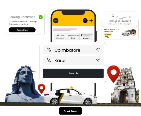 Online Taxi Services from Coimbatore to Karur for Travel Book reliable online taxi services for a smooth and hassle-free ride from Coimbatore to Karur.