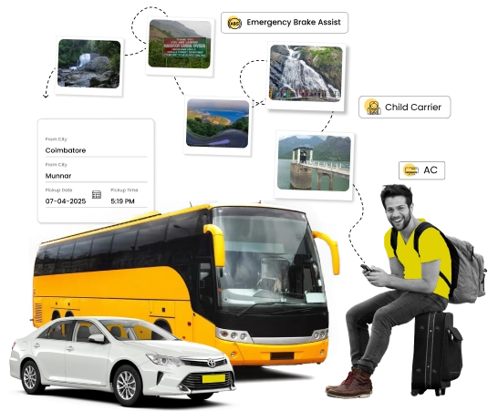Book Affordable Taxi Rides from Coimbatore to Munnar Affordable bus & car booking from Coimbatore to Munnar with top features & comfort for your journey