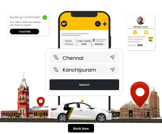 Round Trip Taxi / Car Booking From Chennai to Kanchipuram Book Chennai to Kanchipuram taxi booking or cab rental for round trip travel at best fares.