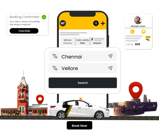 Best One-Way Car Taxi Rental Service from Chennai Vellore Affordable one-way car taxi rental service from Chennai to Vellore for a better experience.