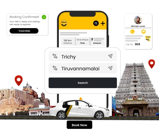 Book Trichy to Tiruvannamalai Taxi for a Comfortable Trip Plan your Tiruvannamalai trip from Trichy with secure taxi booking and dependable service online.
